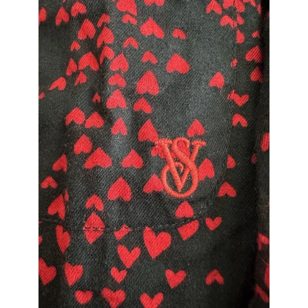 Victoria Secret womens size M Black Red Heart Pajama Set 2pc Pant Top Valentine